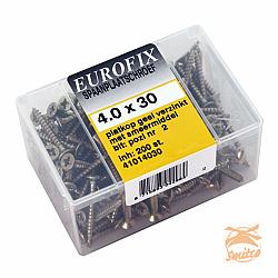 Blister á 200 st.Spaanplaatschroef 4,0x25 Platkop  Verzinkt