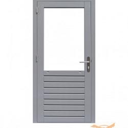 Hardhouten enkele 1-ruits glasdeur Prestige met dubbelglas, linksdraaiend. 109 x 221 cm, grijs gegrond.