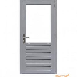 Hardhouten enkele 1-ruits glasdeur Prestige met dubbelglas, rechtsdraaiend. 109 x 221 cm, grijs gegrond.