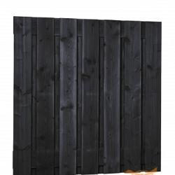 Fijnbezaagd Douglas Scherm 180 x 180 cm. Zwart Gedompeld  19,5 cm. Plankbreedte W08089 =V