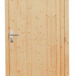 Vuren enkele dichte deur extra breed inclusief kozijn, rechtsdraaiend. 112 x 201 cm, onbehandeld.