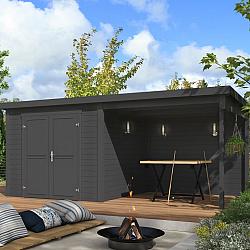 Onze Outdoor Life Overkappingen en Blokhutten worden geleverd exclusief dakbedekking, vloer en Funda