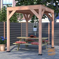 Onze Outdoor Life Overkappingen en Blokhutten worden geleverd exclusief dakbedekking, vloer en Funda