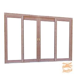 Glazen Schuifwand Dubbel In Douglas Frame, 328,5 cm. Breed, Onbehandeld