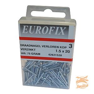 Draadnagel 1.5X20 VK (75GR) verzinkt blister Eurofix