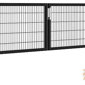 Hillfence Metalen Dubbele Poort Premium-Line Inclusief Slot, 300x100cm. Zwart  1052656