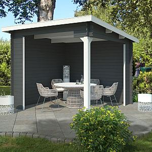 Onze Outdoor Life Overkappingen en Blokhutten worden geleverd exclusief dakbedekking, vloer en Funda