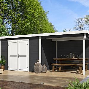 Onze Outdoor Life Overkappingen en Blokhutten worden geleverd exclusief dakbedekking, vloer en Funda