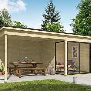 Onze Outdoor Life Overkappingen en Blokhutten worden geleverd exclusief dakbedekking, vloer en Funda