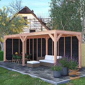 Onze Outdoor Life Overkappingen en Blokhutten worden geleverd exclusief dakbedekking, vloer en Funda