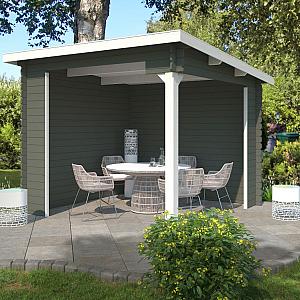 Onze Outdoor Life Overkappingen en Blokhutten worden geleverd exclusief dakbedekking, vloer en Funda