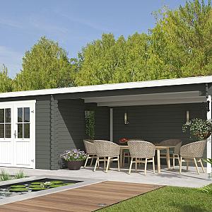 Onze Outdoor Life Overkappingen en Blokhutten worden geleverd exclusief dakbedekking, vloer en Funda