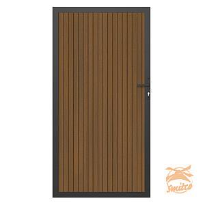 NewTechWood Co-Extrusie Composiet Deur In Aluminium Frame, Verticaal Triple, 100x195cm. Teak