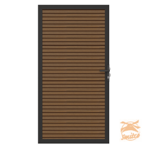 NewTechWood Co-Extrusie Composiet Deur In Aluminium frame, Horizontaal Triple, 100x195cm. Teak/Zwart