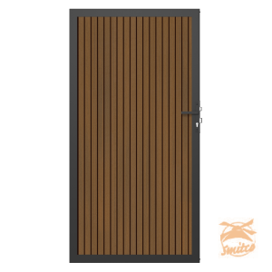 NewTechWood Co-Extrusie Composiet Deur In Aluminium Frame, Verticaal Triple, 100x195cm. Teak/Zwart