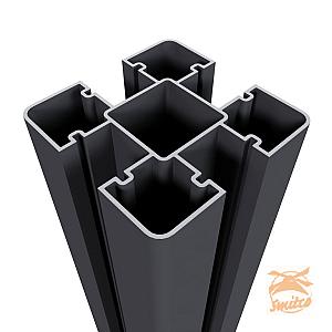 NewTechWood Aluminium Sleufpaal, Met Paalkap, 8x8x270cm. Zwart