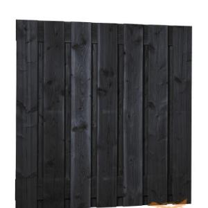 Fijnbezaagd Douglas Scherm 180x180 cm. Zwart Gedompeld 19,5cm. Plankbreedte W08089 =V