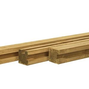 Grenen Sleufpaal 8,8x8,8x270cm. t.b.v. 28 mm. Profielplanken, Tussenpaal Groen Geïmpregneerd W07035