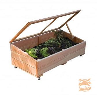 Moestuinbak met deksel, op wielen 50 x 100 cm.