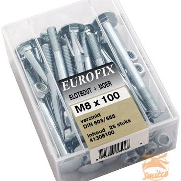 Blister á 25st Slotbout en Moer M8x110 Verzinkt