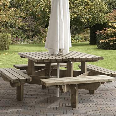 Picknicktafel Leuven 195x195  Vierkant, Dikte 45 mm.
