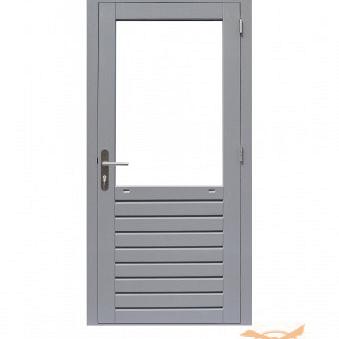 Hardhouten enkele 1-ruits glasdeur Prestige met dubbelglas, rechtsdraaiend. 109 x 221 cm, grijs gegrond.