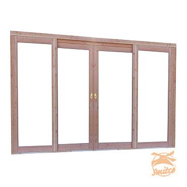 Glazen Schuifwand Dubbel In Douglas Frame, 328,5 cm. Breed, Onbehandeld