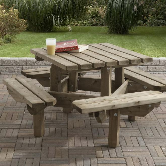 Kinderpicknicktafel Leuven 125x125 Vierkant, dikte 35mm.