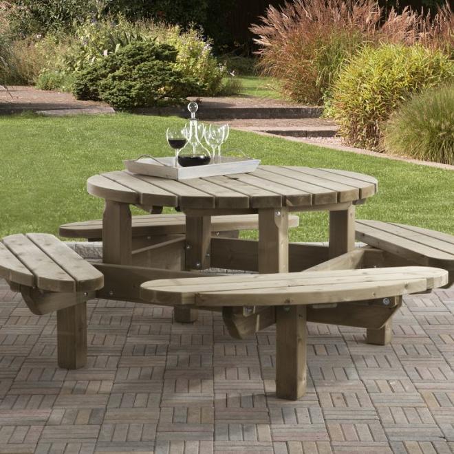 Picknicktafel Weesp Ø 210cm. Dikte 45mm.