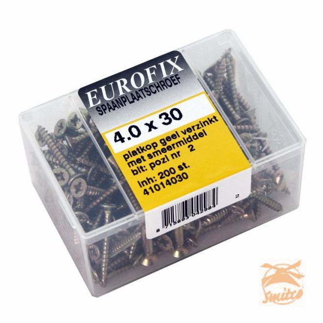 Blister á 200 st.Spaanplaatschroef 4,0x25 Platkop  Verzinkt