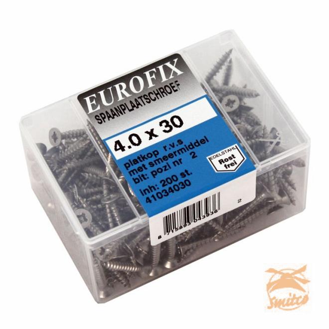 Blister á 200 st. Spaanplaatschroef 5,0x50 Platkop RVS