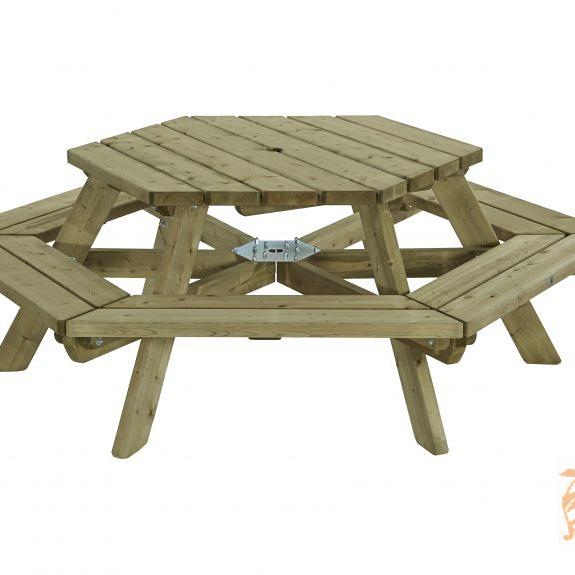 Picknicktafel Zeshoekig Ø 225 cm. Dikte 45 mm.