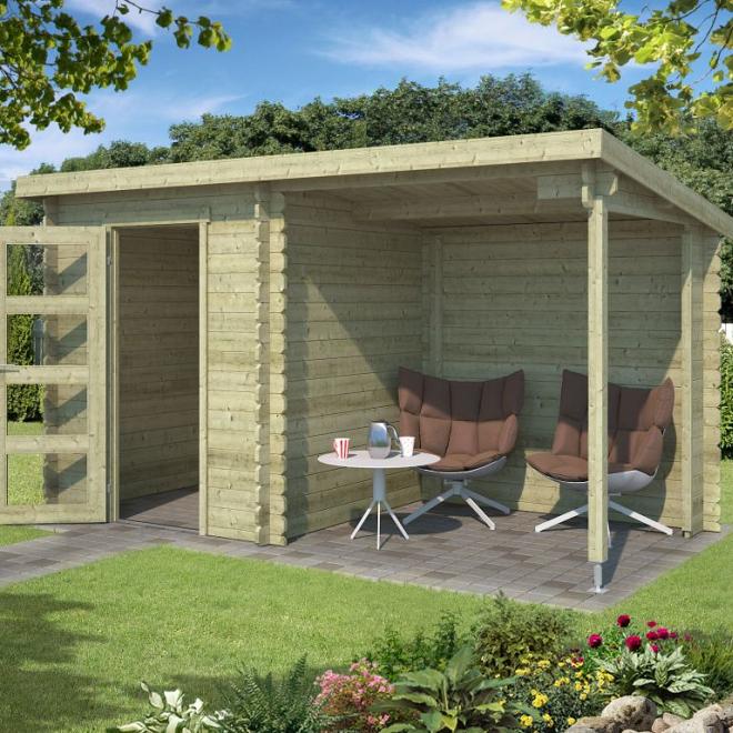 Onze Outdoor Life Overkappingen en Blokhutten worden geleverd exclusief dakbedekking, vloer en Funda