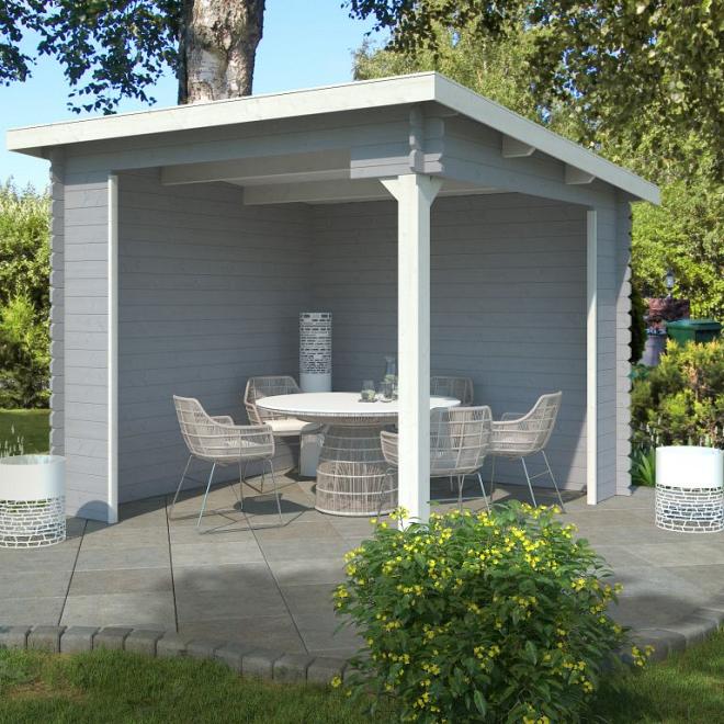 Onze Outdoor Life Overkappingen en Blokhutten worden geleverd exclusief dakbedekking, vloer en Funda