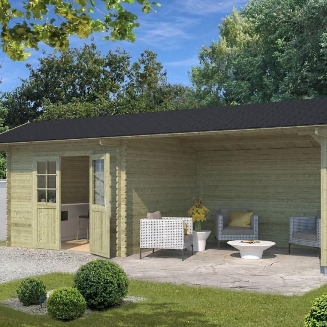 Onze Outdoor Life Overkappingen en Blokhutten worden geleverd exclusief dakbedekking, vloer en Funda