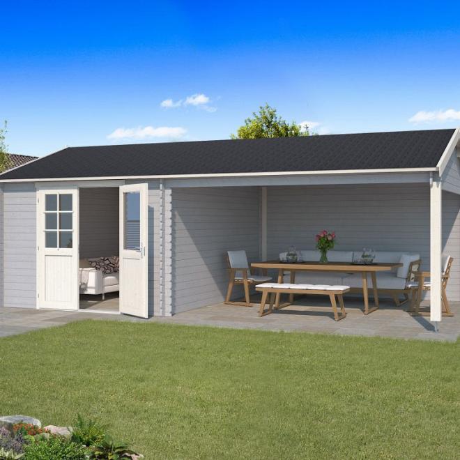 Onze Outdoor Life Overkappingen en Blokhutten worden geleverd exclusief dakbedekking, vloer en Funda