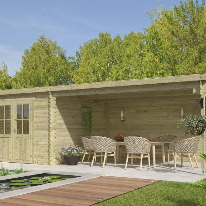 Onze Outdoor Life Overkappingen en Blokhutten worden geleverd exclusief dakbedekking, vloer en Funda