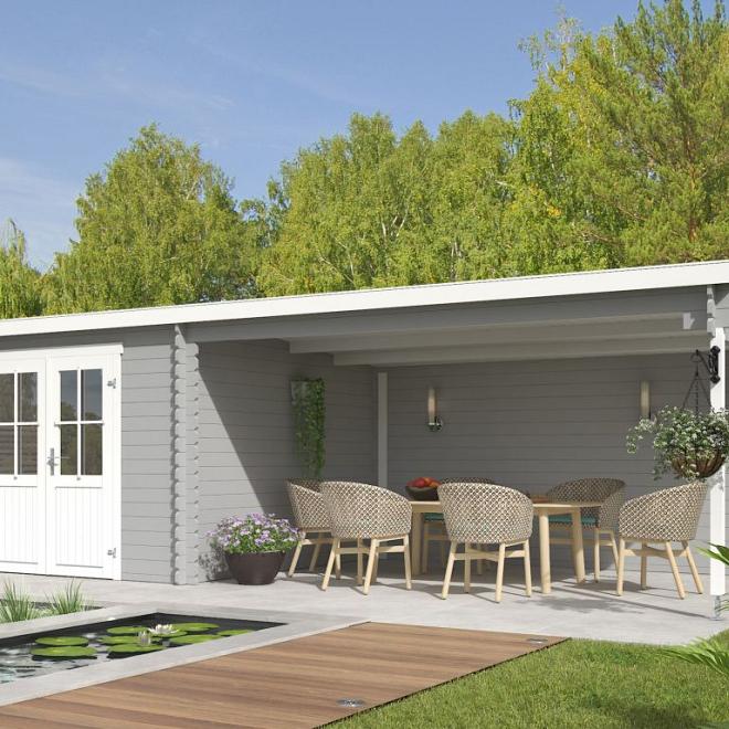 Onze Outdoor Life Overkappingen en Blokhutten worden geleverd exclusief dakbedekking, vloer en Funda