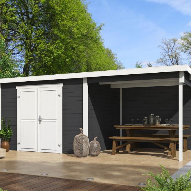 Onze Outdoor Life Overkappingen en Blokhutten worden geleverd exclusief dakbedekking, vloer en Funda