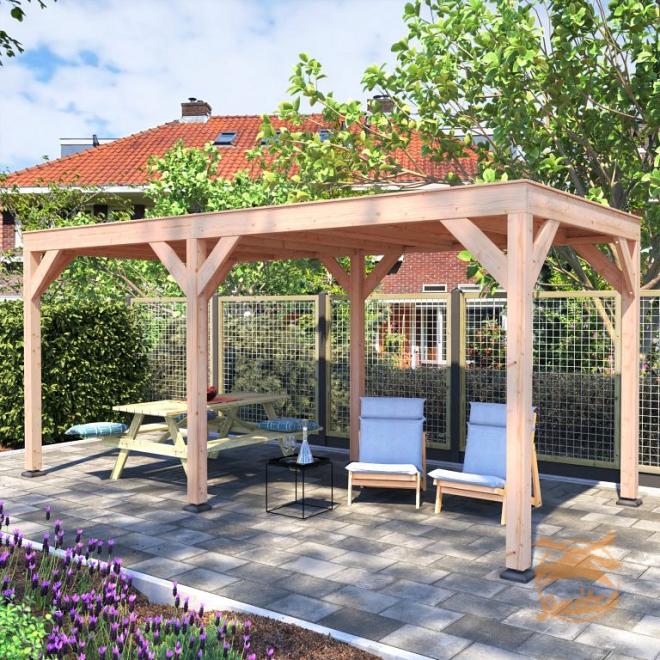 Onze Outdoor Life Overkappingen en Blokhutten worden geleverd exclusief dakbedekking, vloer en Funda