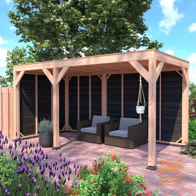 Onze Outdoor Life Overkappingen en Blokhutten worden geleverd exclusief dakbedekking, vloer en Funda