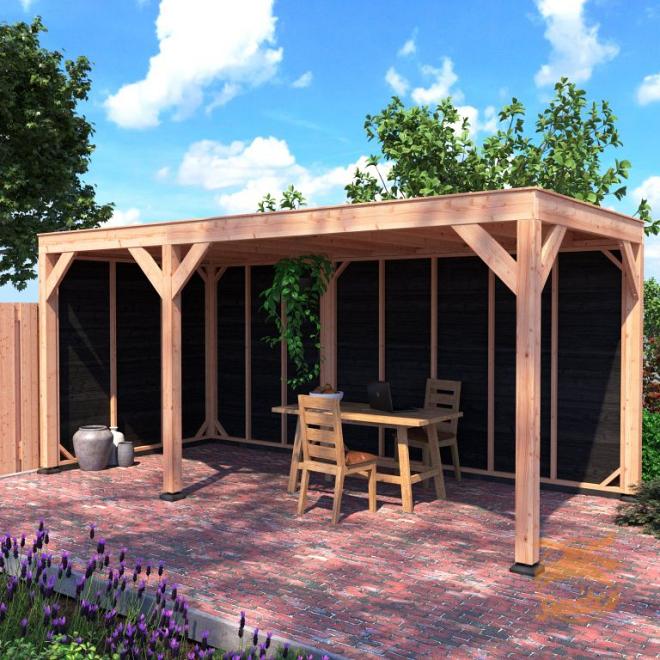 Onze Outdoor Life Overkappingen en Blokhutten worden geleverd exclusief dakbedekking, vloer en Funda