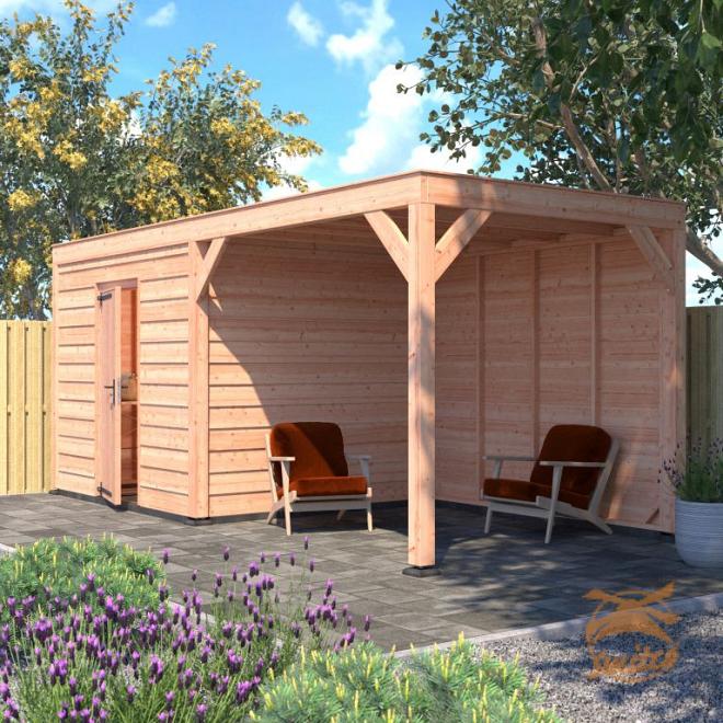 Onze Outdoor Life Overkappingen en Blokhutten worden geleverd exclusief dakbedekking, vloer en Funda