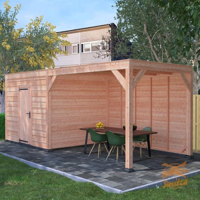 Onze Outdoor Life Overkappingen en Blokhutten worden geleverd exclusief dakbedekking, vloer en Funda