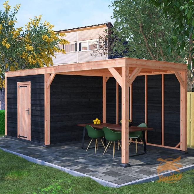 Onze Outdoor Life Overkappingen en Blokhutten worden geleverd exclusief dakbedekking, vloer en Funda