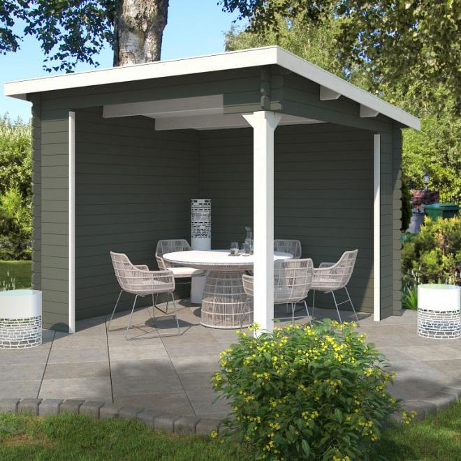 Onze Outdoor Life Overkappingen en Blokhutten worden geleverd exclusief dakbedekking, vloer en Funda