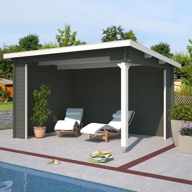 Onze Outdoor Life Overkappingen en Blokhutten worden geleverd exclusief dakbedekking, vloer en Funda