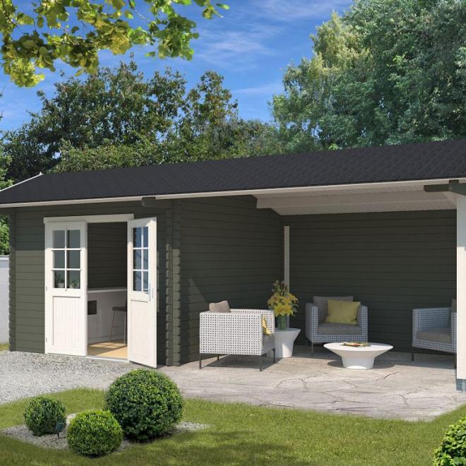 Onze Outdoor Life Overkappingen en Blokhutten worden geleverd exclusief dakbedekking, vloer en Funda