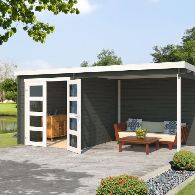 Onze Outdoor Life Overkappingen en Blokhutten worden geleverd exclusief dakbedekking, vloer en Funda