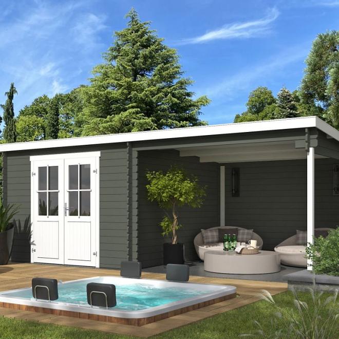 Onze Outdoor Life Overkappingen en Blokhutten worden geleverd exclusief dakbedekking, vloer en Funda